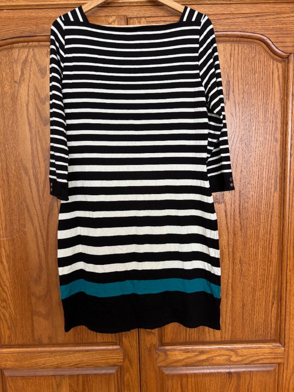 White House Black Market Black, White & Teal Striped Mini Dress image 2